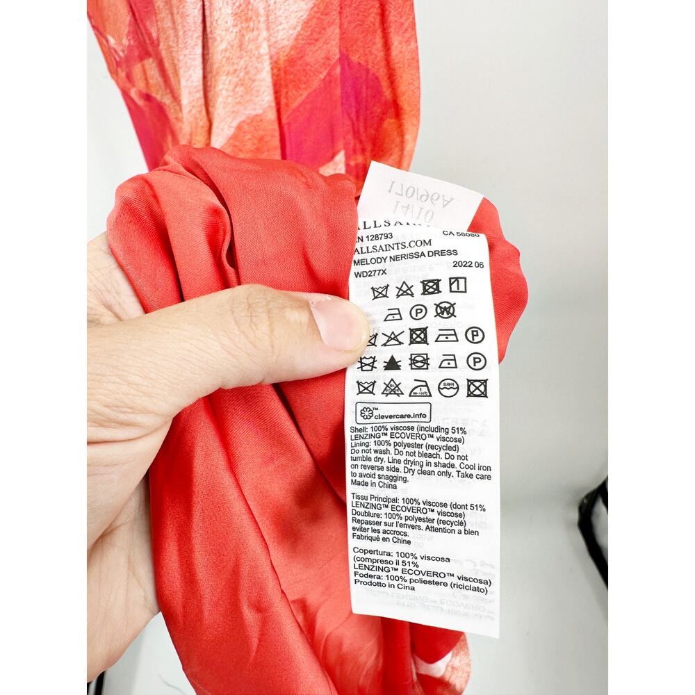 ALLSAINTS Melody Nerissa Peach Deer Print Midi Slipdress In Pink 10 - Picture 3 of 7